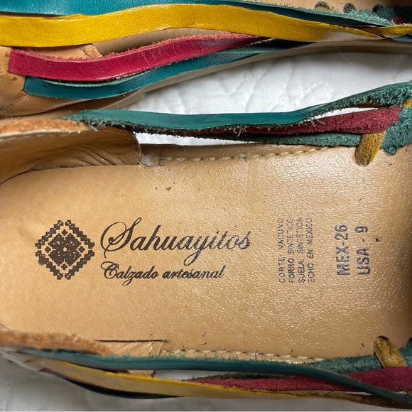 Women’s Calzado Artisanal Leather Huaraches Colorful Woven Design Size 9 - Picture 10 of 12